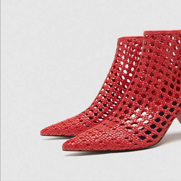 Zara || Red Braided Mid Ankle Boots - Picture 2 of 7